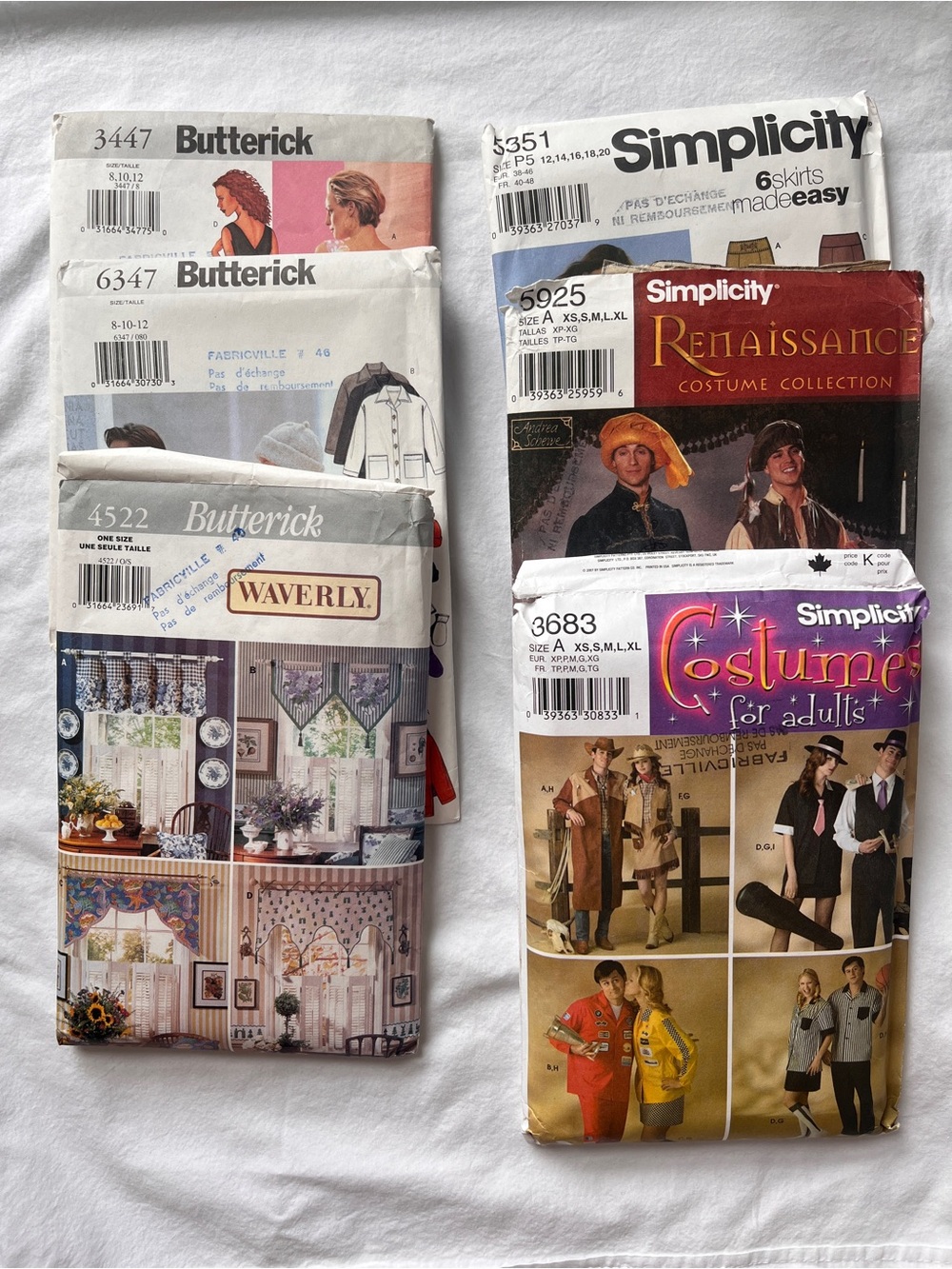 ⁠BUNDLE OF 6 Sewing Patterns: Butterick, Simplicity, Waverly Home & Costumes⁠
